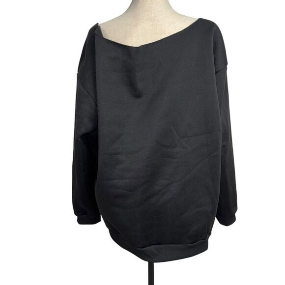 NWOT SHEIN Solid Black long sleeve off the shoulder crewneck sweater size 3X - Picture 6 of 10